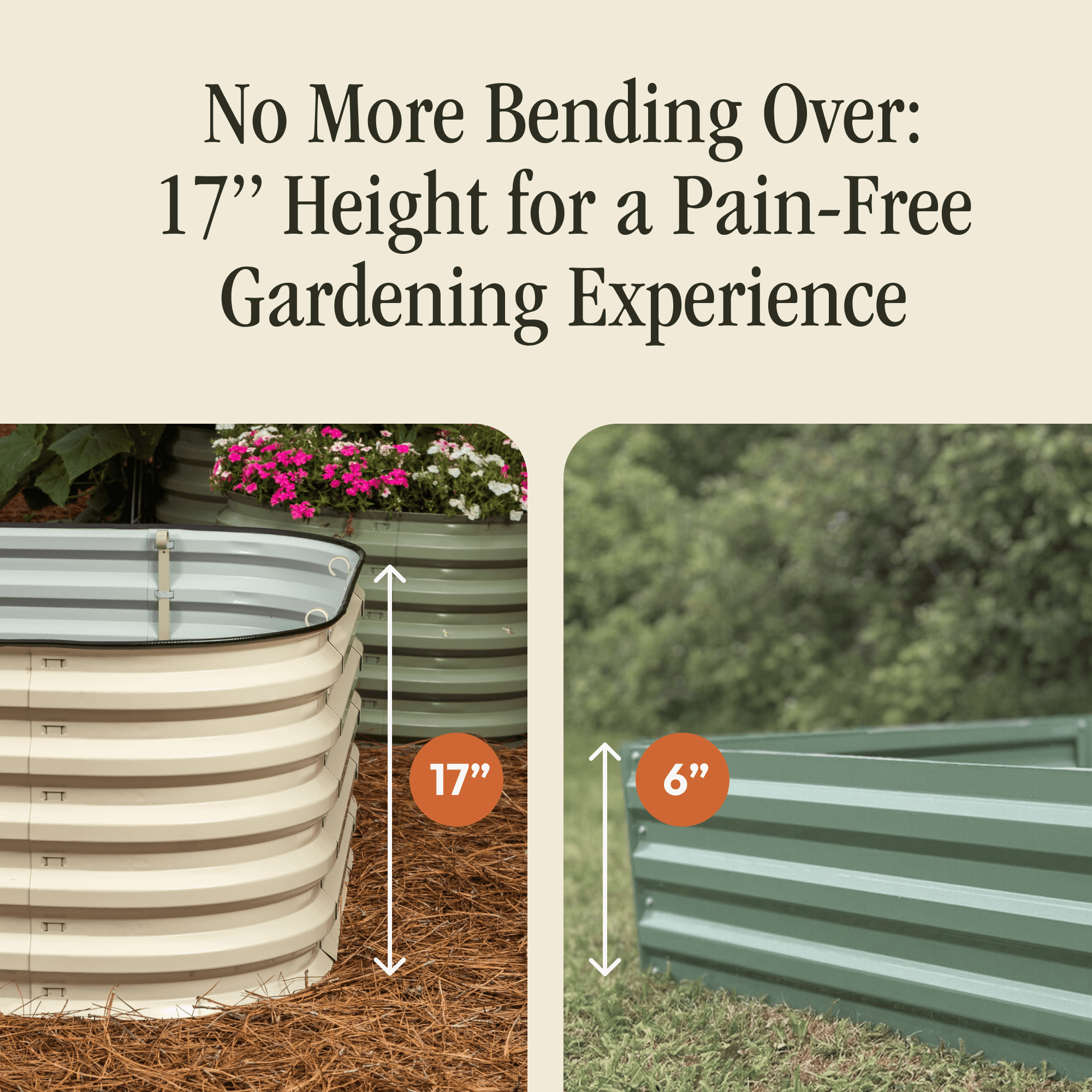 Metal Raised Garden Bed Kit - No More Sore Backs with "Just Right" 17" Height