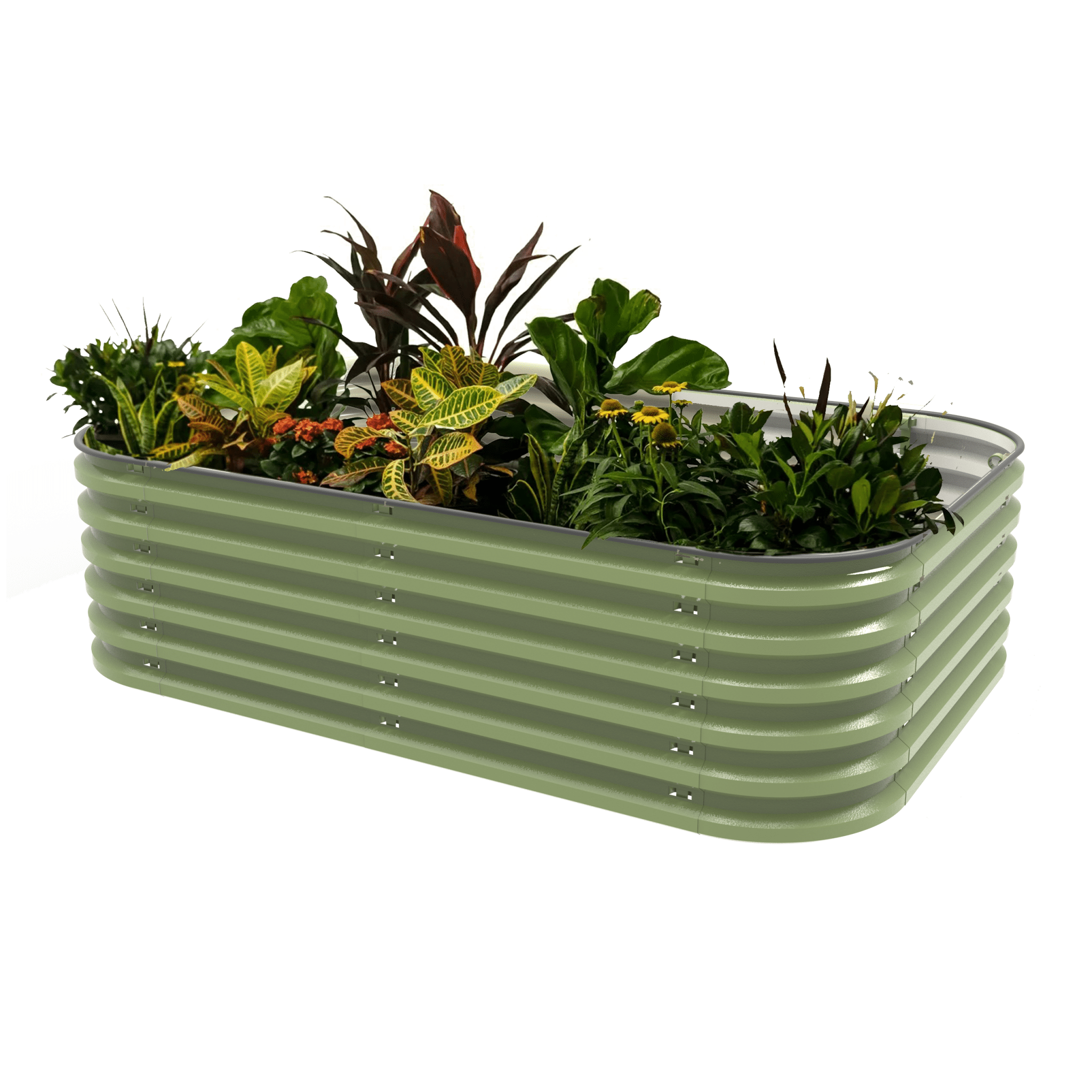 Gro-Rite Metal Raised Garden Bed Kit - Front View with Plants